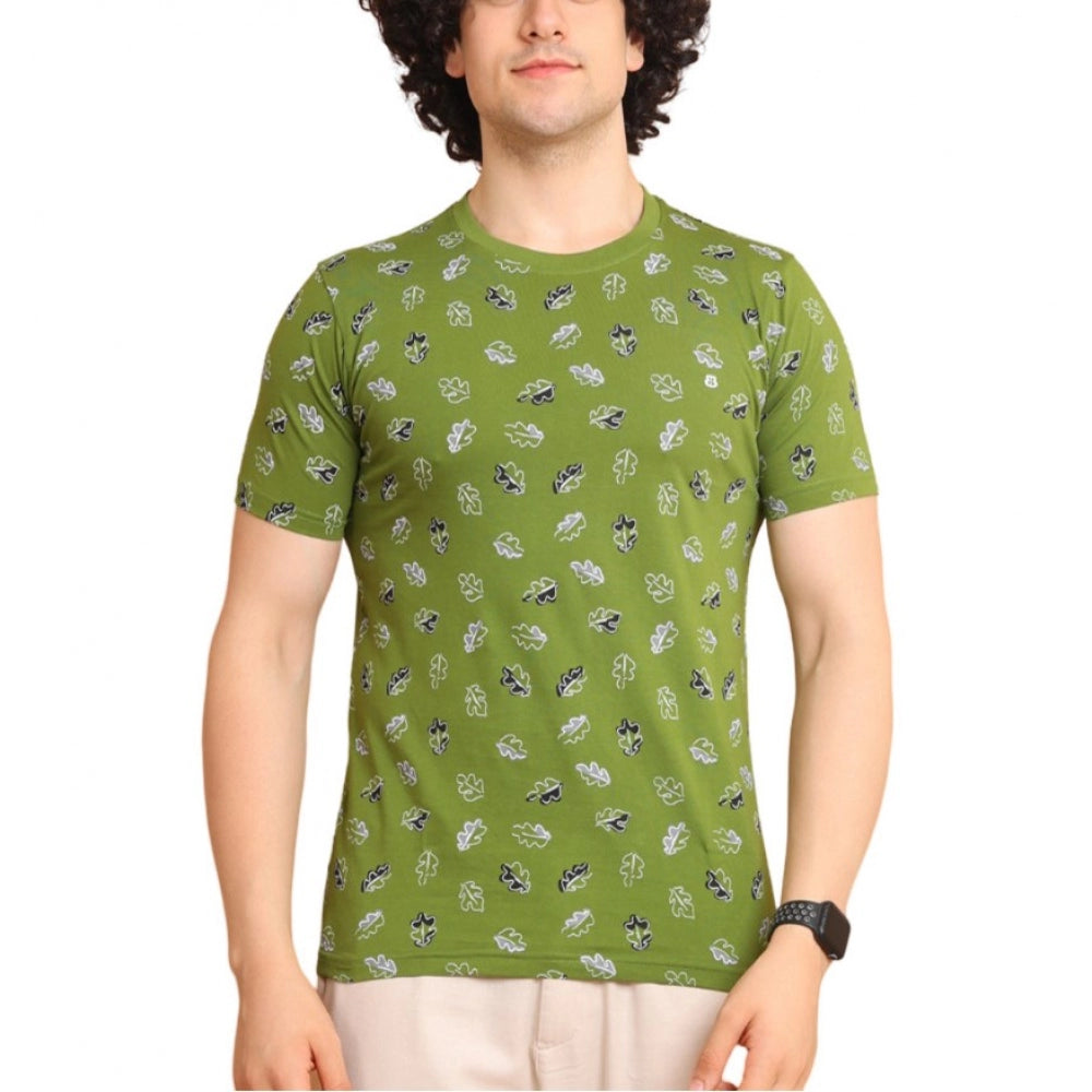 Generic Men's Casual Cotton Printed Round Neck Half Sleeve T-Shirt (Green)