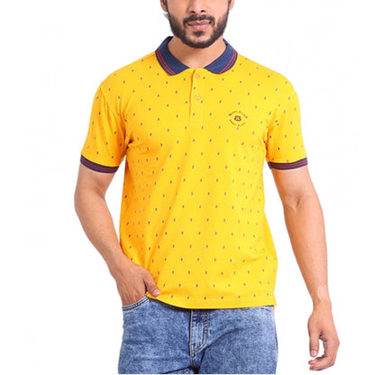 Generic Men's Casual Cotton Printed Polo Neck Half Sleeve T-Shirt (Turmeric)