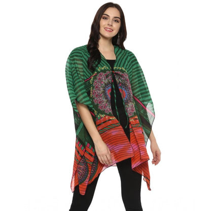 Generic Women's Polyester Printed Kaftan Sleeve Shrug (Green - Multicolor)