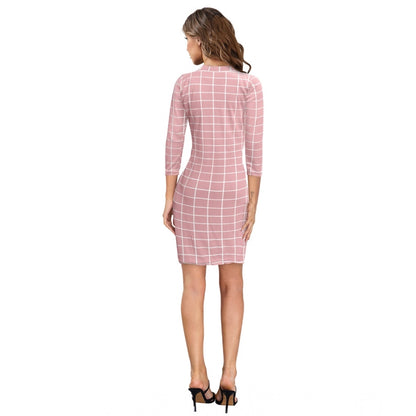 Generic Women's Polyester Solid High Neck Full Sleeve Dress (Peach)