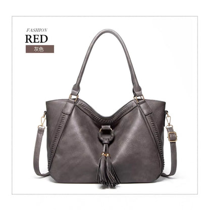 Generic Women's PU Leather Large Shoulder Zipper Handbag (Grey)