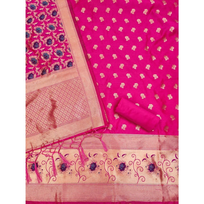 Generic Women's Banarasi Silk Printed Unstitched Salwar Suit Material With Dupatta (Rani, 3Mtrs)