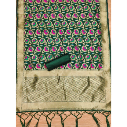 Generic Women's Banarasi Silk Printed Unstitched Salwar Suit Material With Dupatta (Green, 3Mtrs)