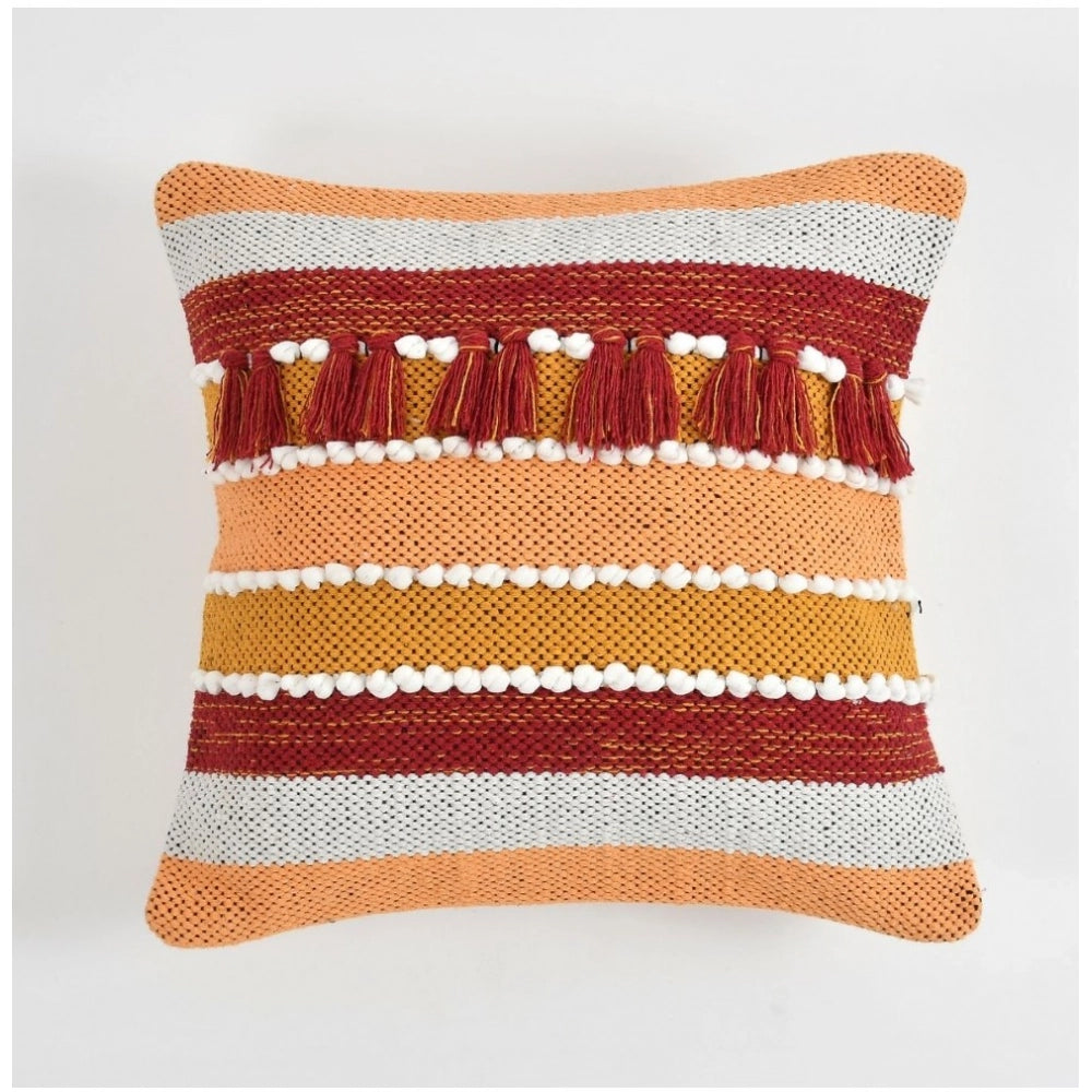 Generic Cotton Handcrafted Pit Loom Cushion Cover 16x16 Inch Pack of 2 (Orange)