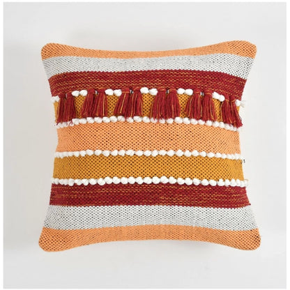 Generic Cotton Handcrafted Pit Loom Cushion Cover 16x16 Inch Pack of 2 (Orange)