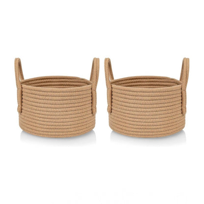 Generic Cotton Round Storage Rope Woven Baskets Pack of 2 (Beige)