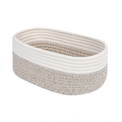 Generic Cotton Oval Storage Rope Woven Baskets Pack of 1 (White Mix)