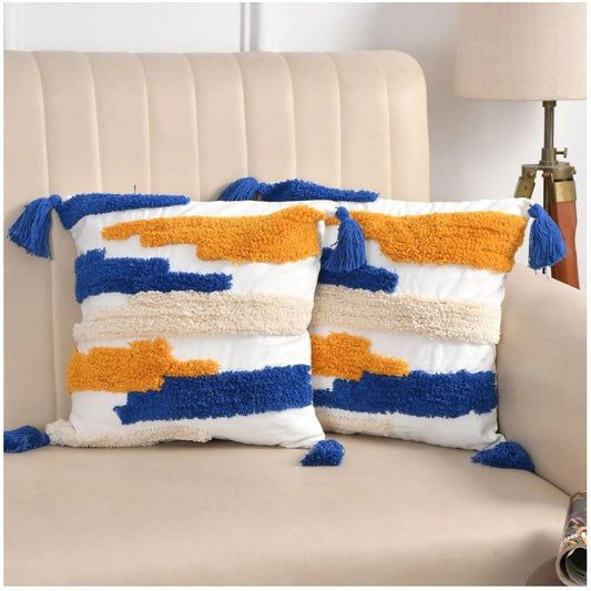 Generic Cotton Tufted Cushion Pillow Cover 16x16 Inch Pack of 2 (CutSatal)