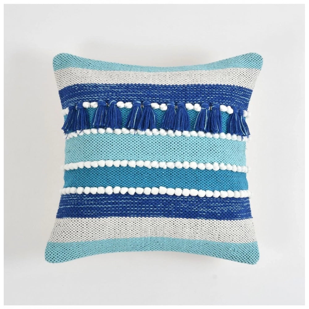 Generic Cotton Handcrafted Pit Loom Cushion Cover 16x16 Inch Pack of 2 (Blue)