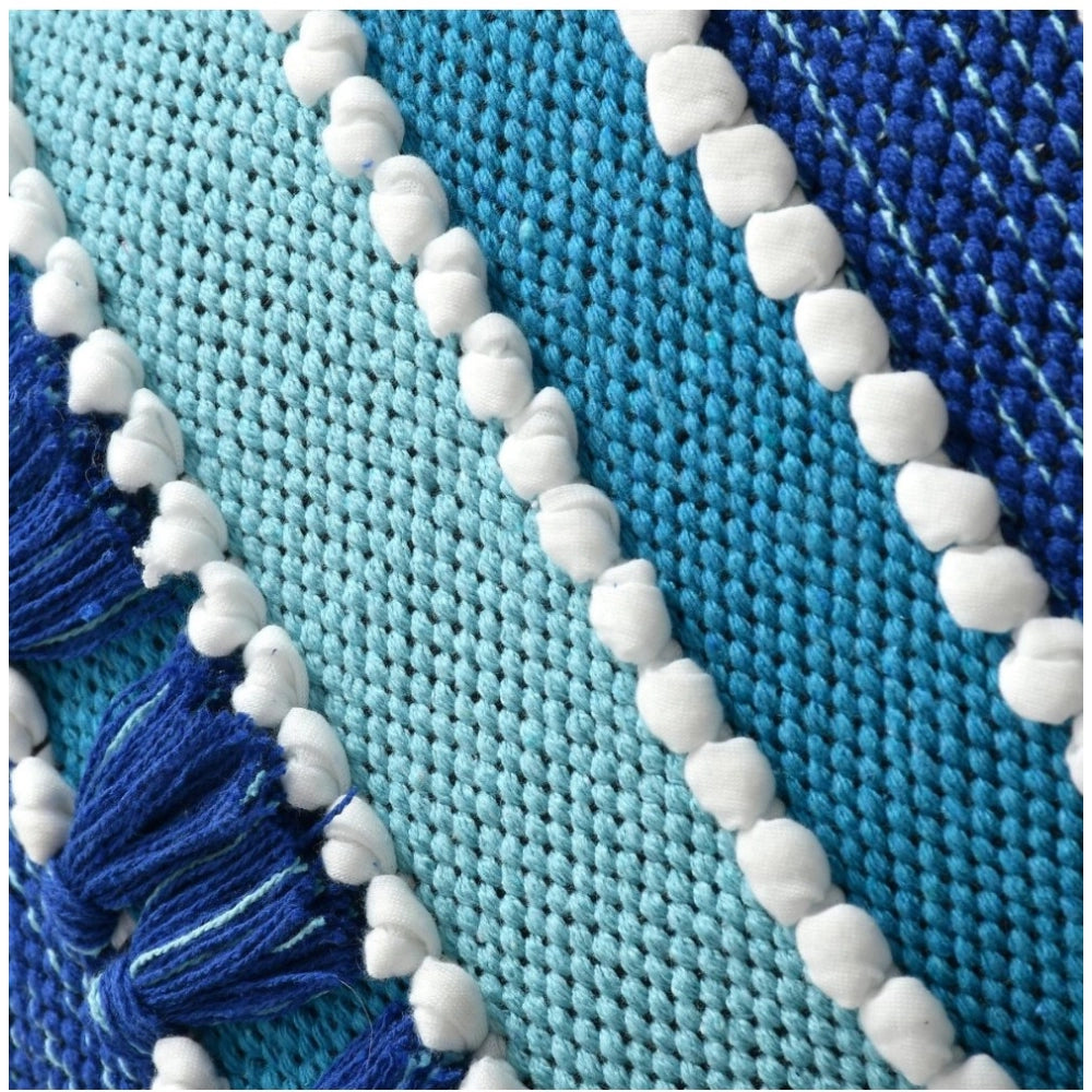 Generic Cotton Handcrafted Pit Loom Cushion Cover 16x16 Inch Pack of 2 (Blue)