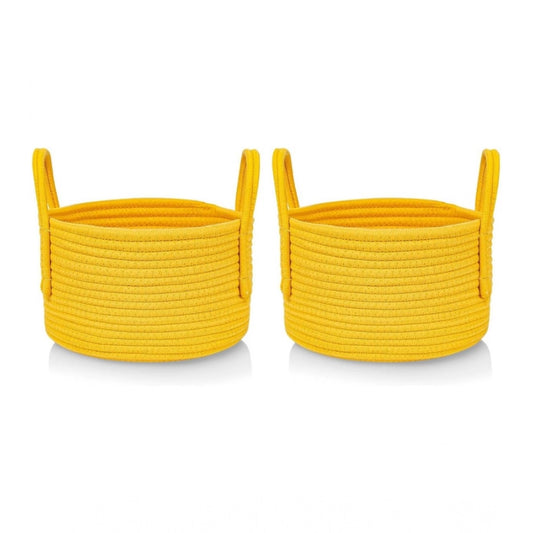 Generic Cotton Round Storage Rope Woven Baskets Pack of 2 (Yellow)