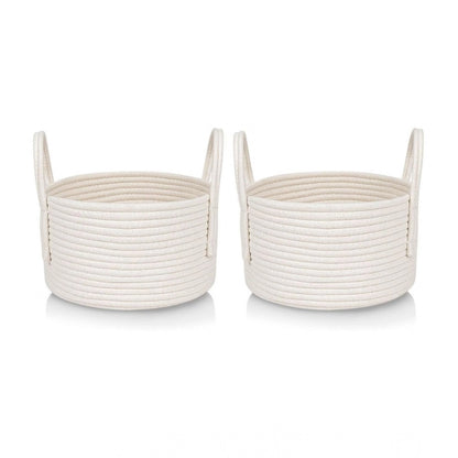 Generic Cotton Round Storage Rope Woven Baskets Pack of 2 (White)