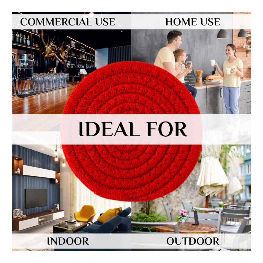 Generic Cotton Rope Drink Coasters 4 Pcs Set (Red)