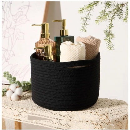 Generic Cotton Round Small Storage Basket 9x7 Inch Pack of 1 (Black)