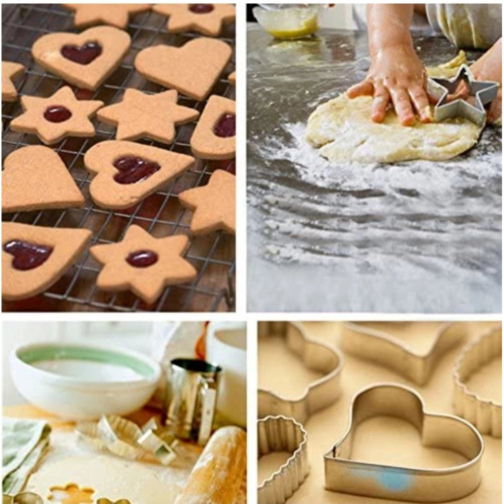 Generic Steel &amp; Plastic 12 Pcs Cookie Cutter with Different Shape (Multicolor)