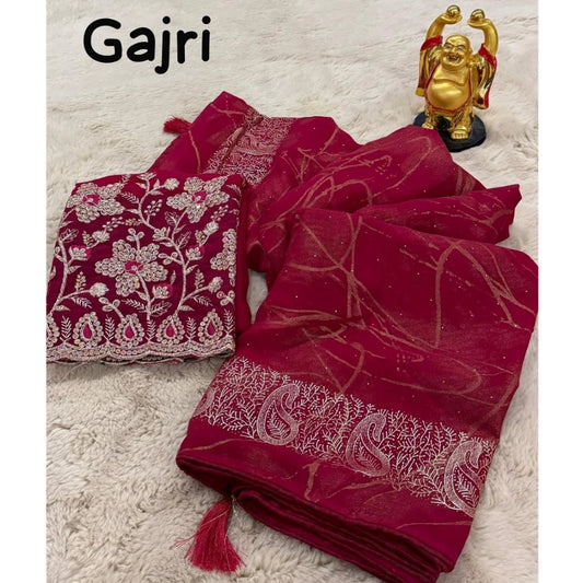 Generic Women's Georgette Printed Saree With Unstitched Blouse (Pink, 5-5 Mtrs)