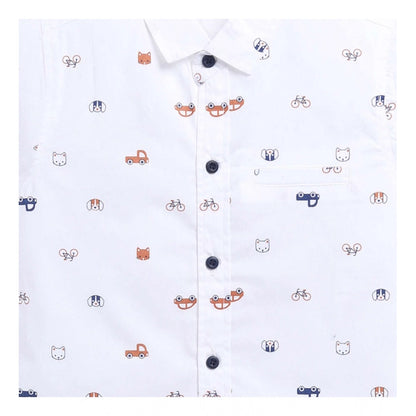 Generic Boy's Cotton Blend Printed Short Sleeve Shirt and Shorts Set (White)