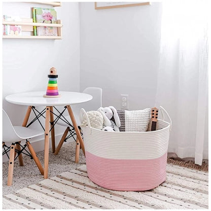 Generic Cotton Laundry Basket Pack of 1 Storage Basket For Clothes (Pink)