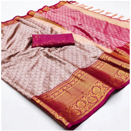 Generic Women's Cotton Silk Floral Print Saree With Unstitched Blouse 5.5Mtr (Rani)