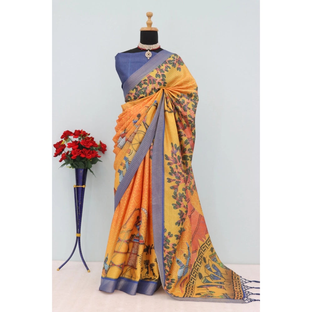 Generic Women's Mysore Silk  Digital Print Saree With Unstitched Blouse 5.5Mtr (Multicolor)