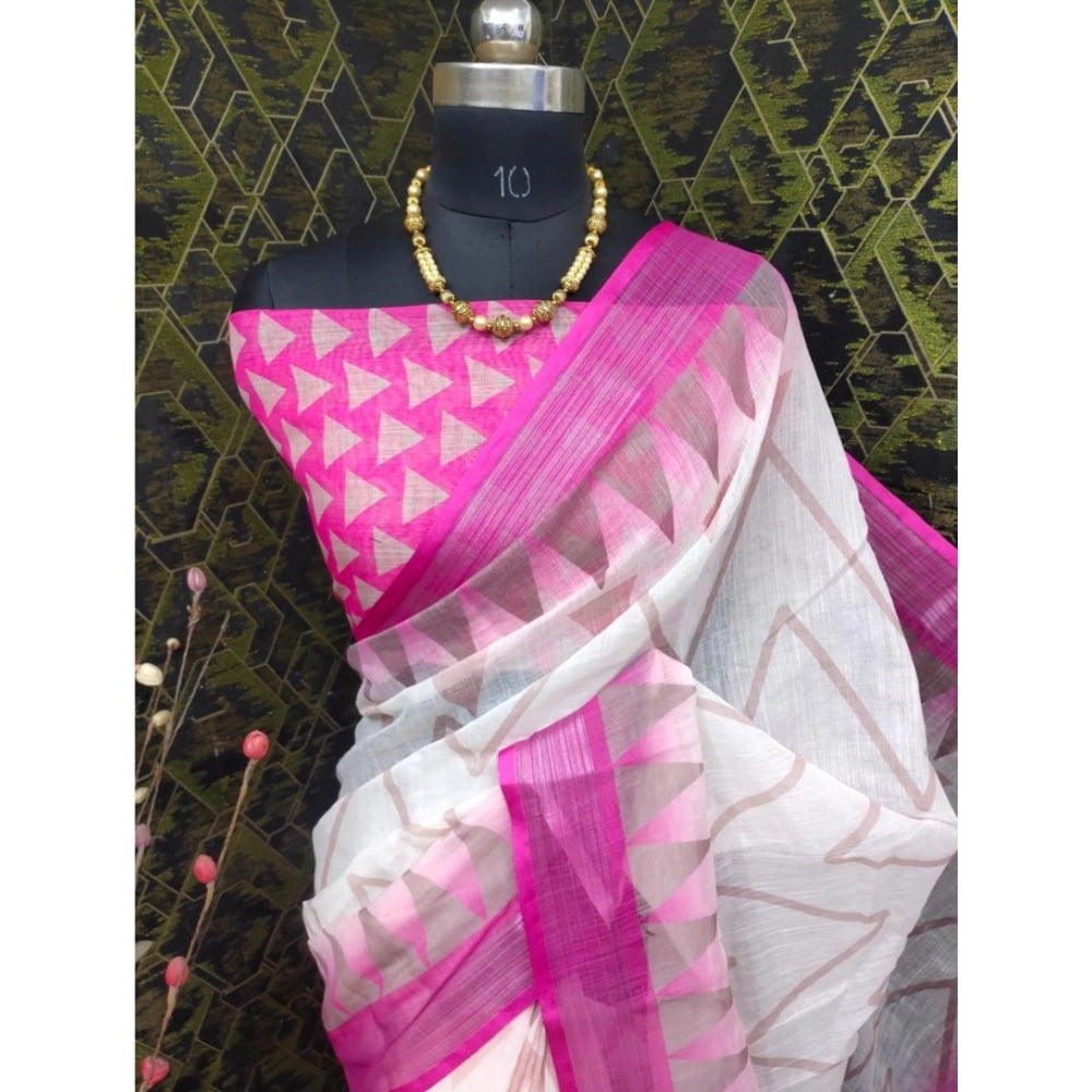 Generic Women's Cotton Linen Woven Design Saree With Unstitched Blouse 5.5Mtr (Pink)
