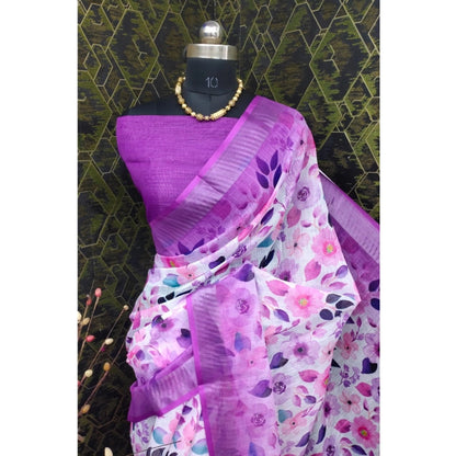 Generic Women's Cotton Linen Woven Design Saree With Unstitched Blouse 5.5Mtr (Purple)