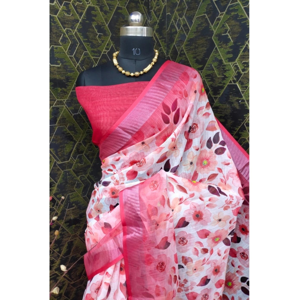 Generic Women's Cotton Linen Woven Design Saree With Unstitched Blouse 5.5Mtr (Red)