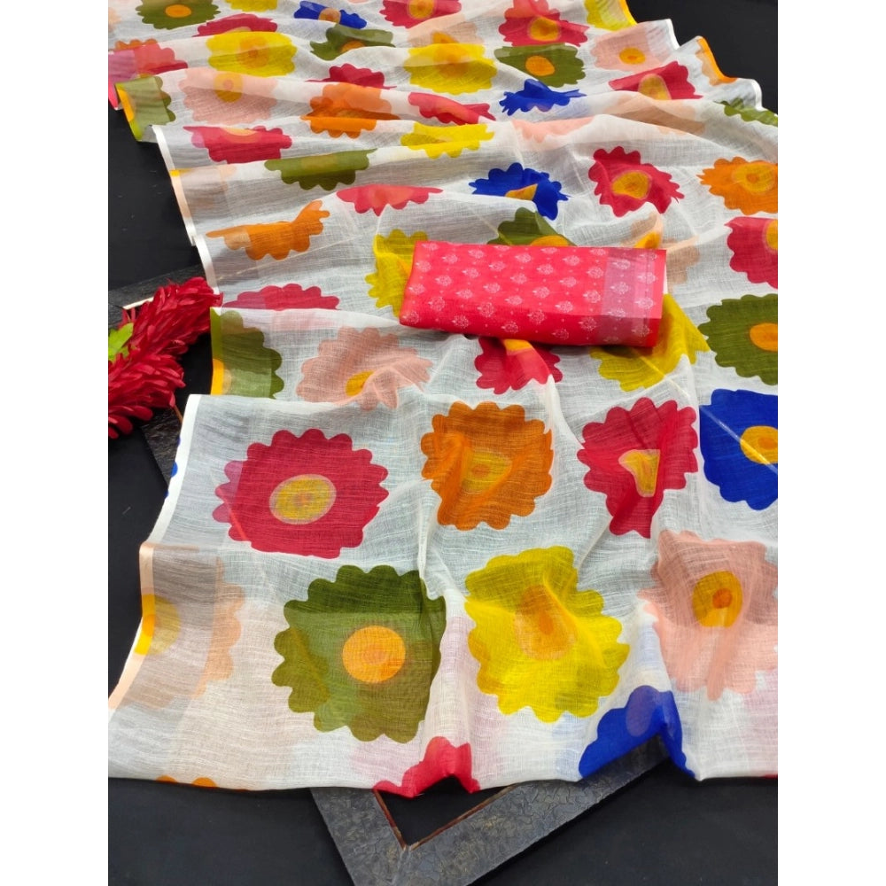 Generic Women's Cotton Linen Woven Design Saree With Unstitched Blouse 5.5Mtr (Red)