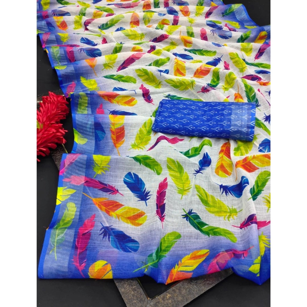 Generic Women's Cotton Linen Woven Design Saree With Unstitched Blouse 5.5Mtr (Blue)