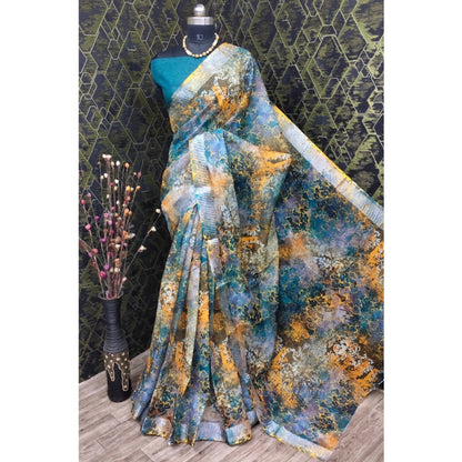 Generic Women's Cotton Linen Woven Design Saree With Unstitched Blouse 5.5Mtr (Multicolor)