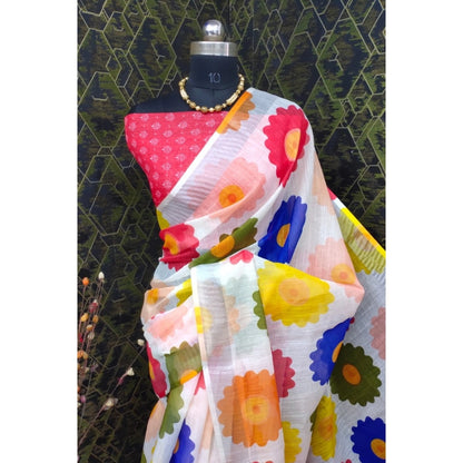 Generic Women's Cotton Linen Woven Design Saree With Unstitched Blouse 5.5Mtr (Red)