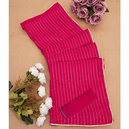 Generic Women's Vichitra Silk Striped Saree With Unstitched Blouse 5.5Mtr (Pink)