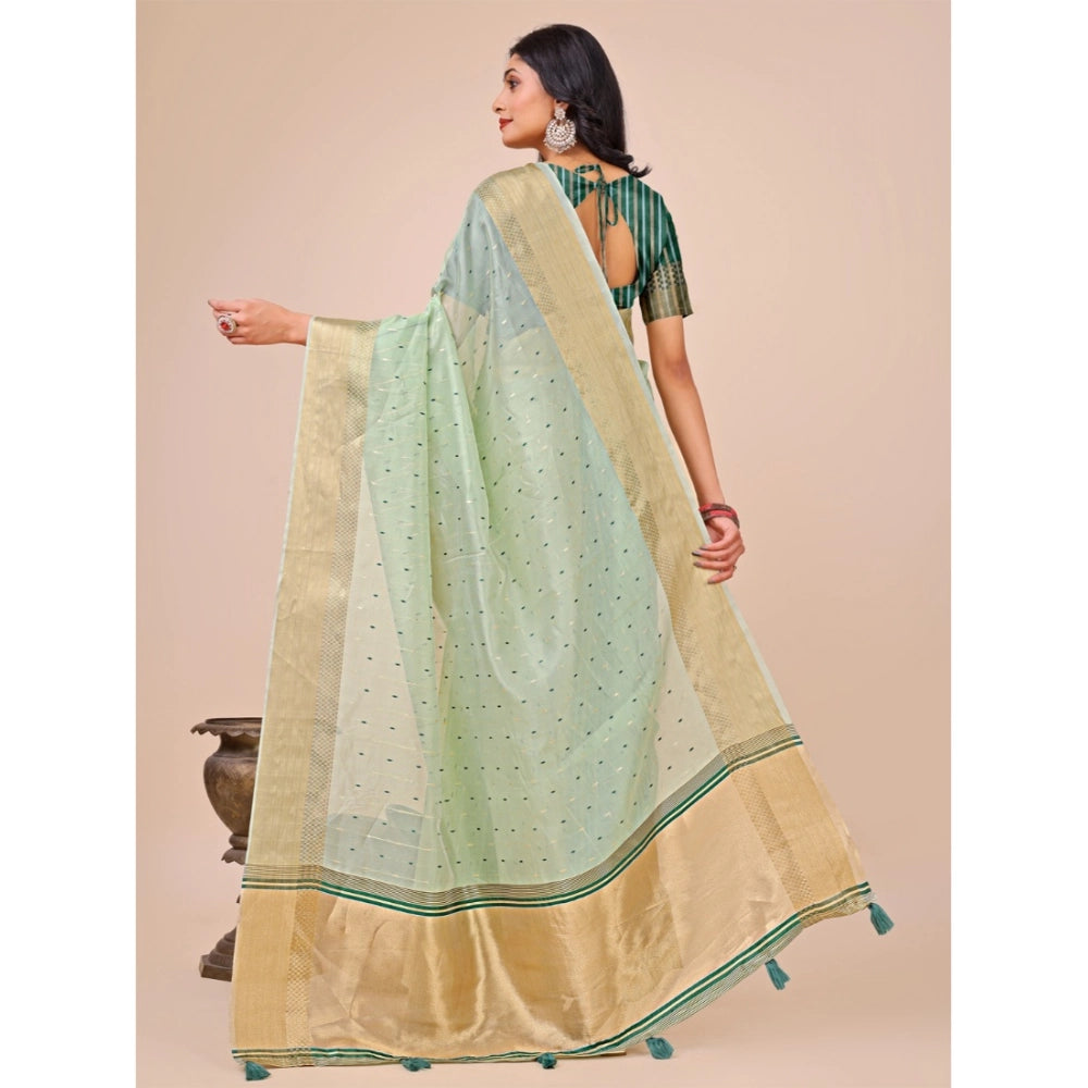 Generic Women's Organza Printed Saree With Unstitched Blouse 5.5Mtr (Olive Green)