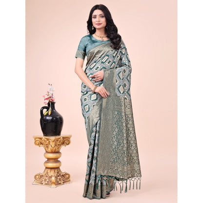Generic Women's Cotton Printed Saree With Unstitched Blouse 5.5Mtr (Green)
