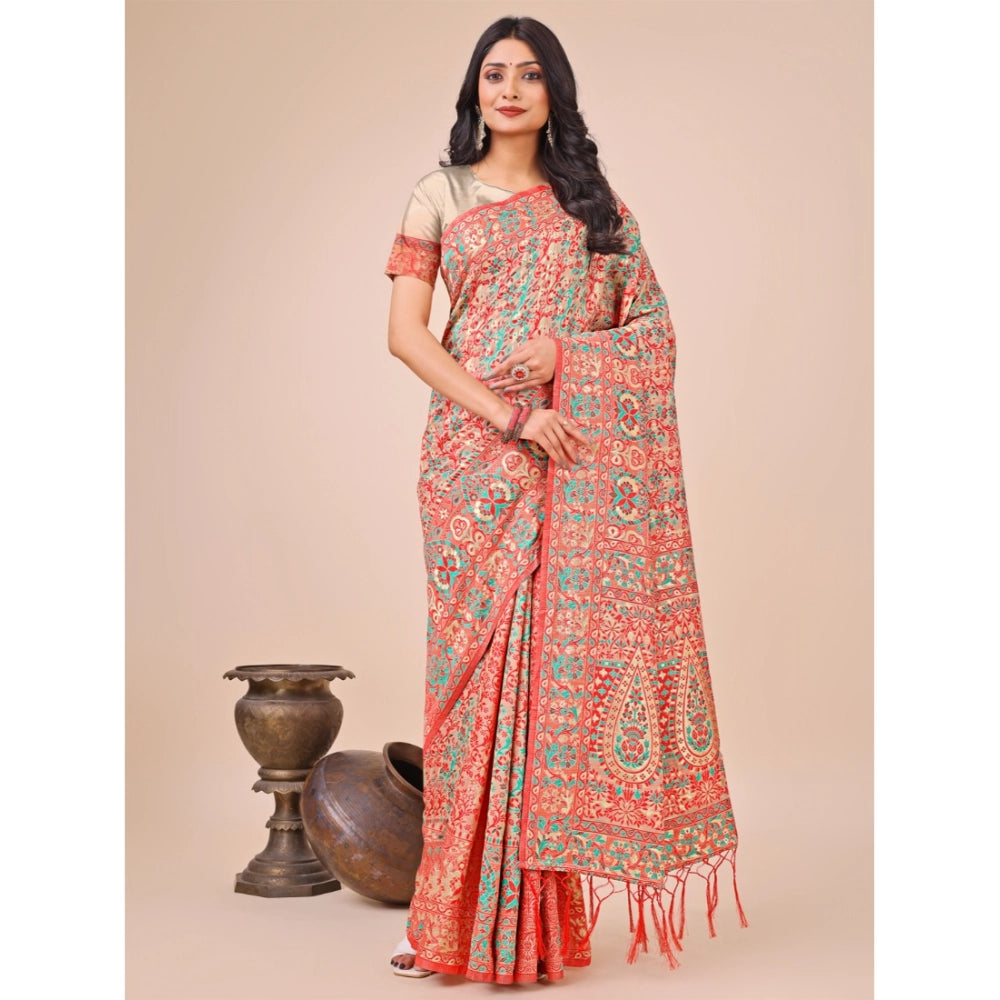 Generic Women's Cotton Printed Saree With Unstitched Blouse 5.5Mtr (Cream)