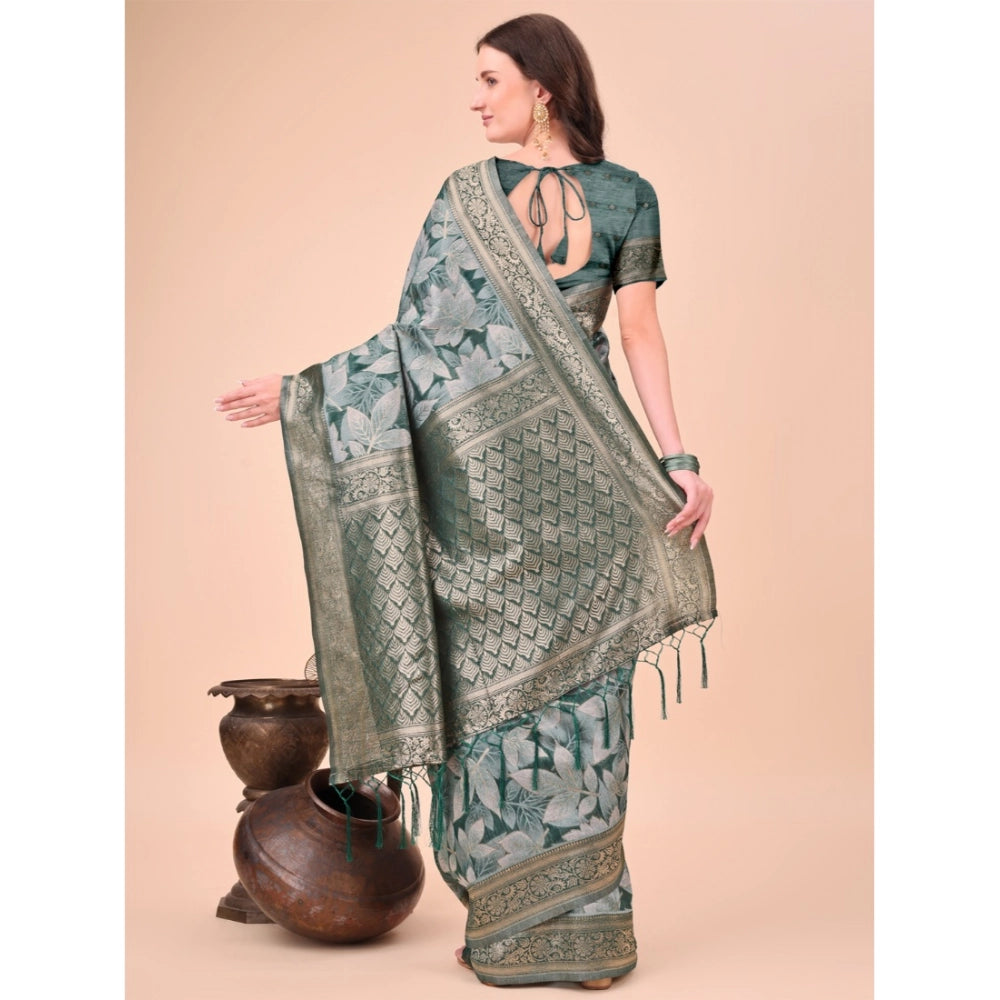 Generic Women's Cotton Printed Saree With Unstitched Blouse 5.5Mtr (Green)