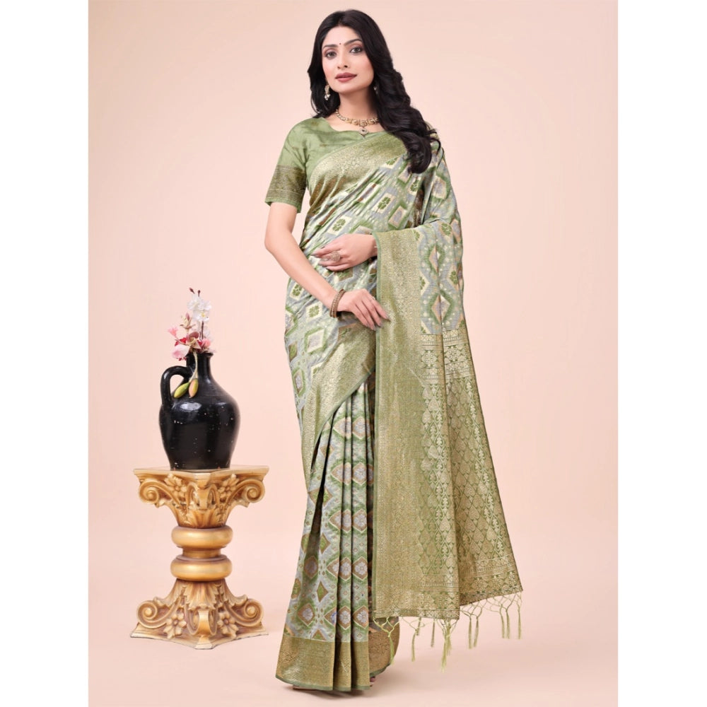 Generic Women's Cotton Printed Saree With Unstitched Blouse 5.5Mtr (Mhendi Green)
