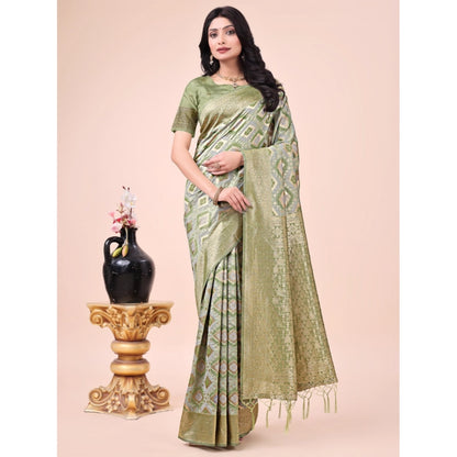 Generic Women's Cotton Printed Saree With Unstitched Blouse 5.5Mtr (Mhendi Green)