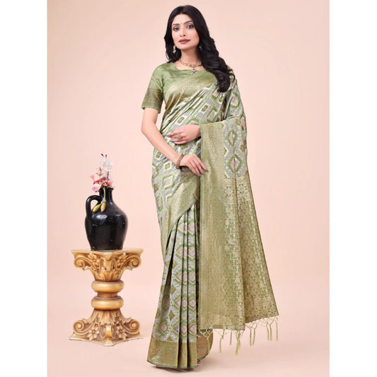 Generic Women's Cotton Printed Saree With Unstitched Blouse 5.5Mtr (Mhendi Green)