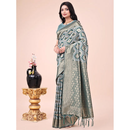 Generic Women's Cotton Printed Saree With Unstitched Blouse 5.5Mtr (Green)