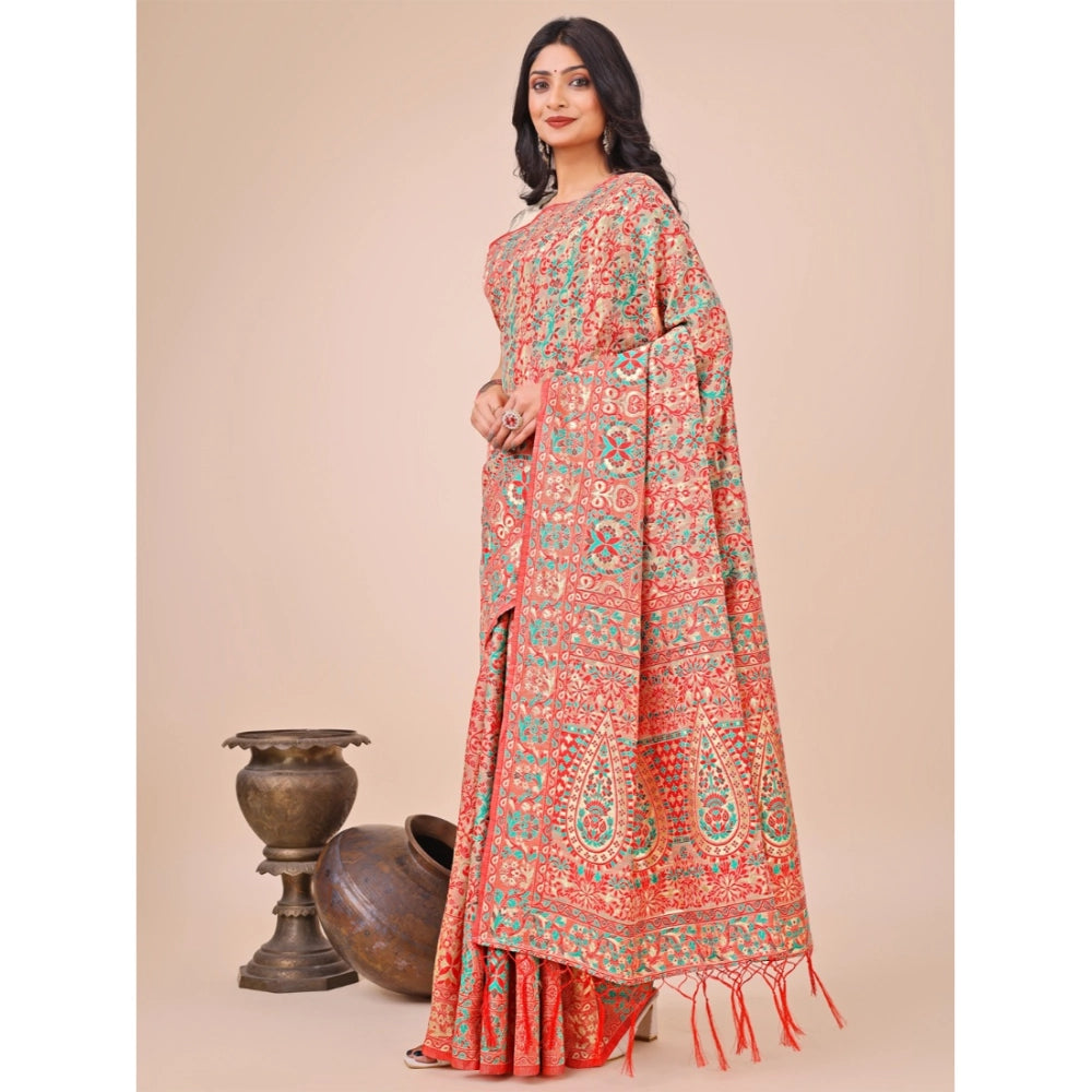 Generic Women's Cotton Printed Saree With Unstitched Blouse 5.5Mtr (Cream)