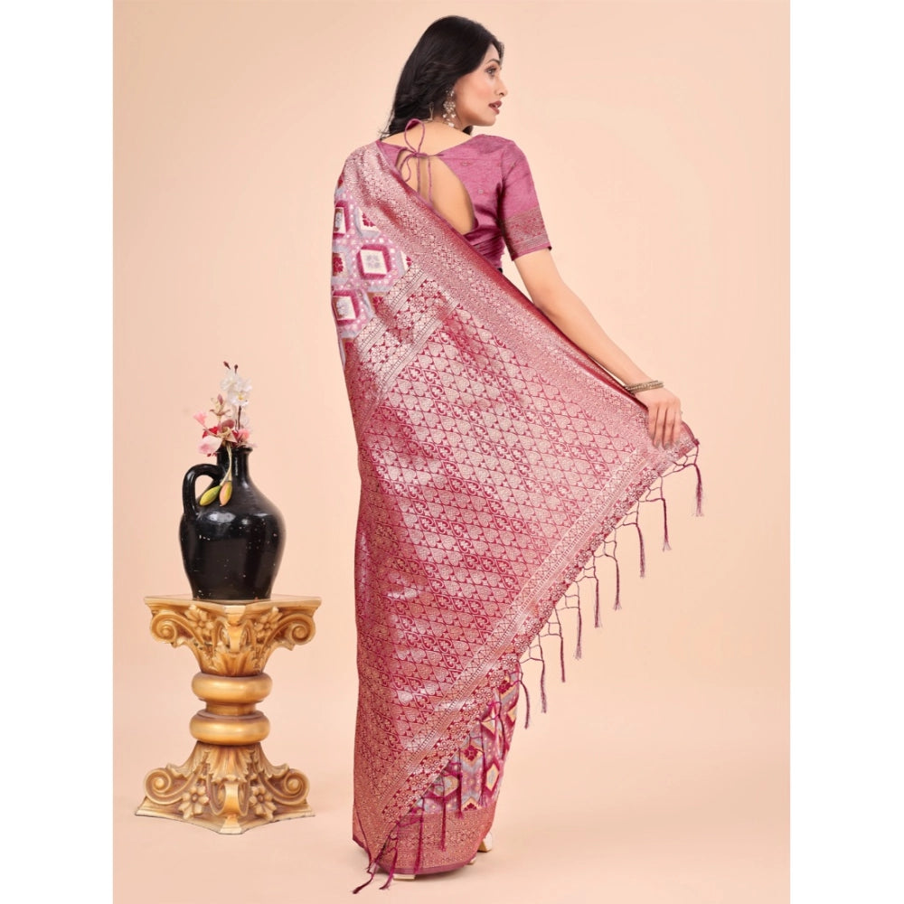 Generic Women's Cotton Printed Saree With Unstitched Blouse 5.5Mtr (Pink)