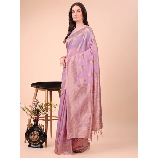 Generic Women's Cotton Printed Saree With Unstitched Blouse 5.5Mtr (Light Pink)