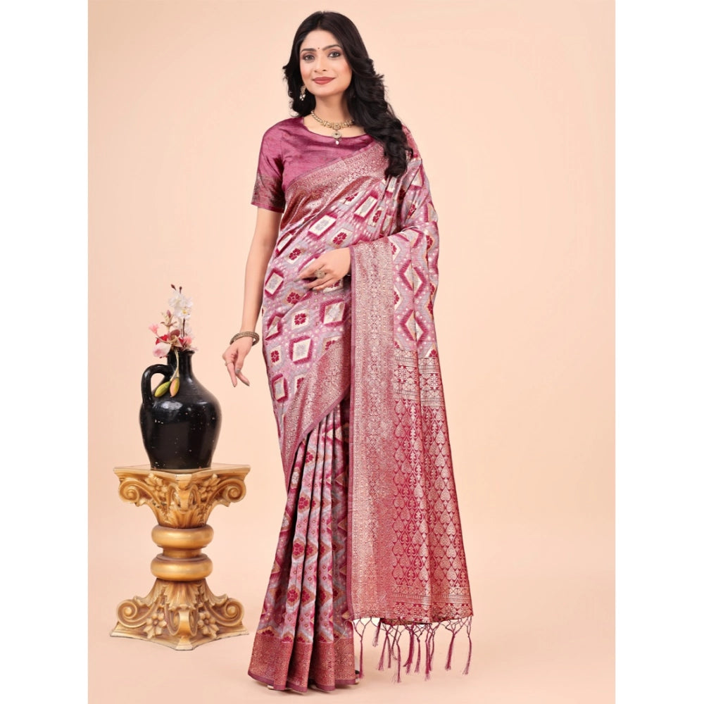 Generic Women's Cotton Printed Saree With Unstitched Blouse 5.5Mtr (Pink)