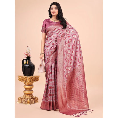 Generic Women's Cotton Printed Saree With Unstitched Blouse 5.5Mtr (Pink)