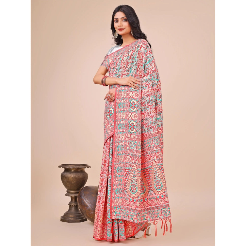 Generic Women's Cotton Printed Saree With Unstitched Blouse 5.5Mtr (White)