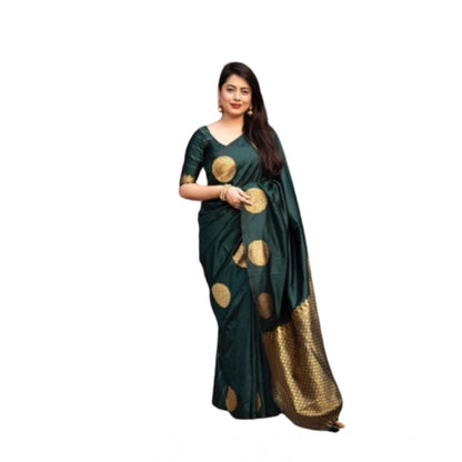 Generic Women's Silk Printed Saree With Unstitched Blouse 5.5Mtr (Green)