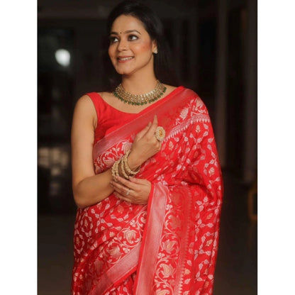 Generic Women's Silk Printed Saree With Unstitched Blouse 5.5Mtr (Orange)