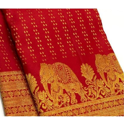 Generic Women's Silk Printed Saree With Unstitched Blouse 5.5Mtr (Red)