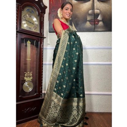 Generic Women's Silk Printed Saree With Unstitched Blouse 5.5Mtr (Green)